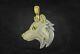 14K Yellow Gold Plated Real Moissanite \Hip Hop Men's Wolf Head Pendant 2.00Ctw