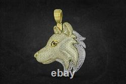 14K Yellow Gold Plated Real Moissanite \Hip Hop Men's Wolf Head Pendant 2.00Ctw