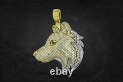 14K Yellow Gold Plated Real Moissanite \Hip Hop Men's Wolf Head Pendant 2.50Ctw