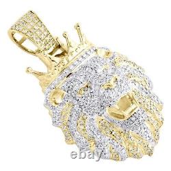 14K Yellow Gold Plated Round Diamond Simulated Lion Head Crown Pendant Charm 2CT