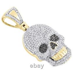 14K Yellow Gold Plated Silver Lab Created Diamond Skull Head Pendant Pave Charm