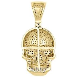 14K Yellow Gold Plated Silver Lab Created Diamond Skull Head Pendant Pave Charm