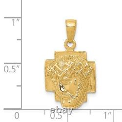 14K Yellow Gold Polished 2-D Small Jesus Head with Crown Pendant