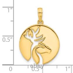 14K Yellow Gold Polished Cut-out Deer Head Circle Pendant for Women