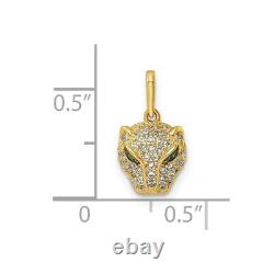 14K Yellow Gold Polished Green & White CZ Lioness Head Pendant