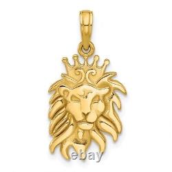 14K Yellow Gold Polished Lion Head with Crown Pendant
