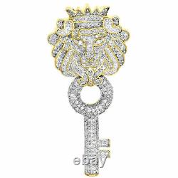 14K Yellow Gold Silver Plated 2.20Ct Real Moissanite Lions Head & Key Pendant