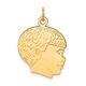 14K Yellow Gold Solid Polished Boys Head Charm Pendant 1.02 Inch
