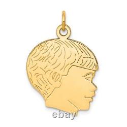 14K Yellow Gold Solid Polished Boys Head Charm Pendant 1.02 Inch