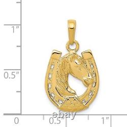 14K Yellow Gold Solid Polished Horse Head in Horseshoe Pendant 2.5gram
