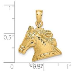 14K Yellow Gold Textured Horse Head Pendant for Women 2.99g L-22.6mm W-19mm