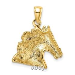 14K Yellow Gold Textured Horse Head Pendant for Women 2.99g L-22.6mm W-19mm