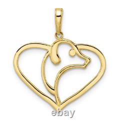 14K Yellow Gold White Dog Head Heart Necklace Charm Pendant