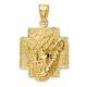 14k 14kt Yellow Gold Polished 2-D Large Jesus Head with Crown Pendant