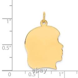 14k Yellow Gold. 009 Gauge Facing Right Engravable Girl Head Charm Pendant 1.05g
