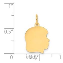 14k Yellow Gold. 013 Gauge Facing Right Engravable Girl Head Charm Pendant 0.68g