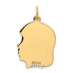 14k Yellow Gold. 027 Gauge Facing Right Engravable Girl Head Charm Pendant 2.14g