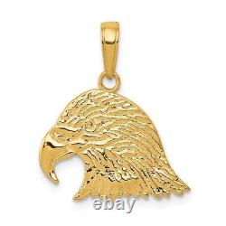 14k Yellow Gold 15mm Textured Eagle Head Pendant