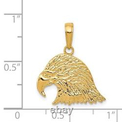 14k Yellow Gold 15mm Textured Eagle Head Pendant