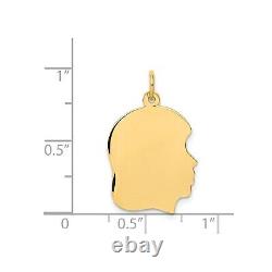 14k Yellow Gold 27mm Plain Medium Facing Right Engravable Girl Head Charm