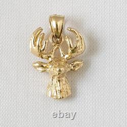 14k Yellow Gold Deer Head Pendant / Charm, Made in USA