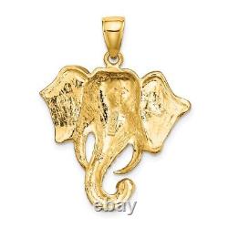 14k Yellow Gold Elephant Head with Twisted Trunk Charm Pendant 5.2g, L-32.77mm