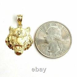 14k Yellow Gold Finish Without Stone Tiger Head Charm Pendant 925Sterling Silver