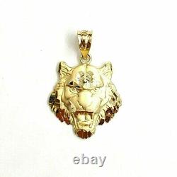14k Yellow Gold Finish Without Stone Tiger Head Charm Pendant 925Sterling Silver