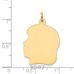 14k Yellow Gold Large Facing Left Engravable Girl Head Charm Pendant L-1.19 Inch
