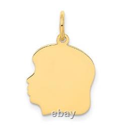 14k Yellow Gold Medium. 013 Gauge Engravable Girl Head Necklace Pendant Charm