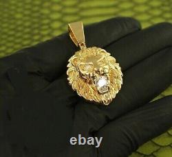 14k Yellow Gold Plated 1.00Ct Round Cut Simulated Moissanite Lion Head Pendant
