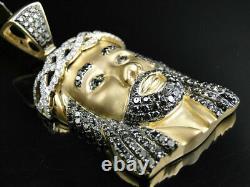 14k Yellow Gold Plated Simulated Black & White Diamond Jesus Head Charm Pendant
