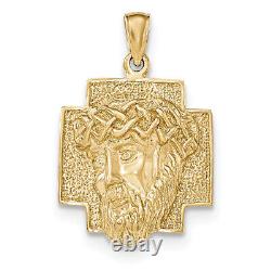 14k Yellow Gold Polished 2-D Large Jesus Head with Crown Pendant K5584