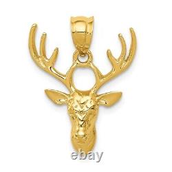 14k Yellow Gold Polished Deer Head Pendant, 18mm
