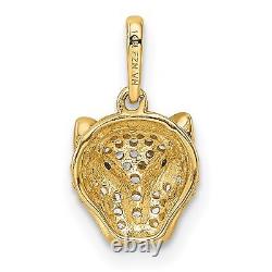 14k Yellow Gold Polished Green White CZ Lioness Head Pendant 10 mm x 8 mm