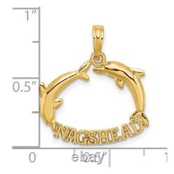 14k Yellow Gold Polished NAGS HEAD with Jumping Dolphins Charm Pendant 1.11g