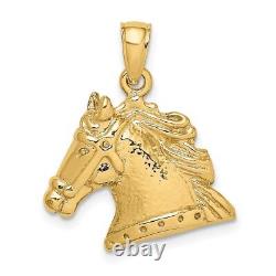 14k Yellow Gold Textured Horse Head Charm Pendant For Women 2.97g