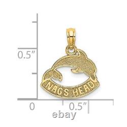 14k Yellow Gold Textured NAGS HEAD with Dolphin Charm Pendant For Women 0.83g