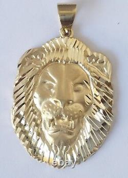 14k Yellow Gold lion head Pendant charm 1.65 inch long