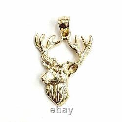 14k yellow Gold deer buck male head Hunting Pendant charm gift jewelry 2.1g