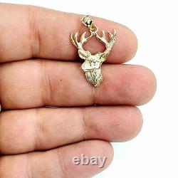 14k yellow Gold deer buck male head Hunting Pendant charm gift jewelry 2.1g