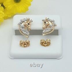 1Ct Round Cut Lab Created Women Horse Head Stud Earrings 14k Yellow Gold Finish