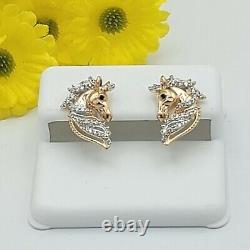 1Ct Round Cut Lab Created Women Horse Head Stud Earrings 14k Yellow Gold Finish