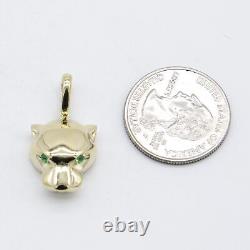 1 1/4 Shiny Panther Head with Green Eyes Pendant Solid Real 14K Yellow Gold
