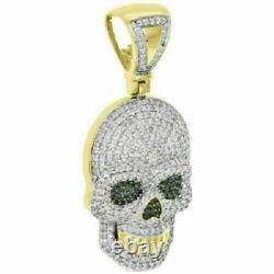 1.50Ct Round Cut Diamond Skull Head Halloween Men's Pendant 14K Yellow Gold Over