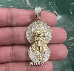 1.50Ct Round Cut Real Moissanite Jesus Head Face Pendant 14K Yellow Gold Plated