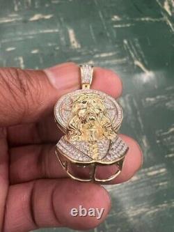 1.50Ct Round Real Moissanite Jesus Head Face Pendant 14K Yellow Gold Plated