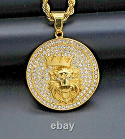 1.50 Ct Round Cut Moissanite Lion Head Charm Pendant In 14K Yellow Gold Plated