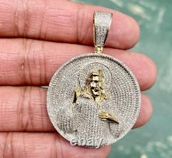 1.70Ct Round Cut Real Moissanite Jesus Head Face Pendant 14K Yellow Gold Plated
