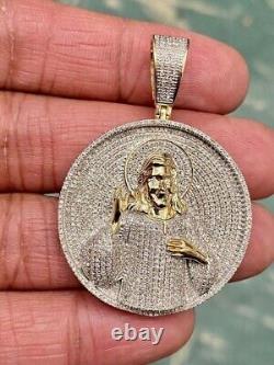 1.70Ct Round Cut Real Moissanite Jesus Head Face Pendant 14K Yellow Gold Plated